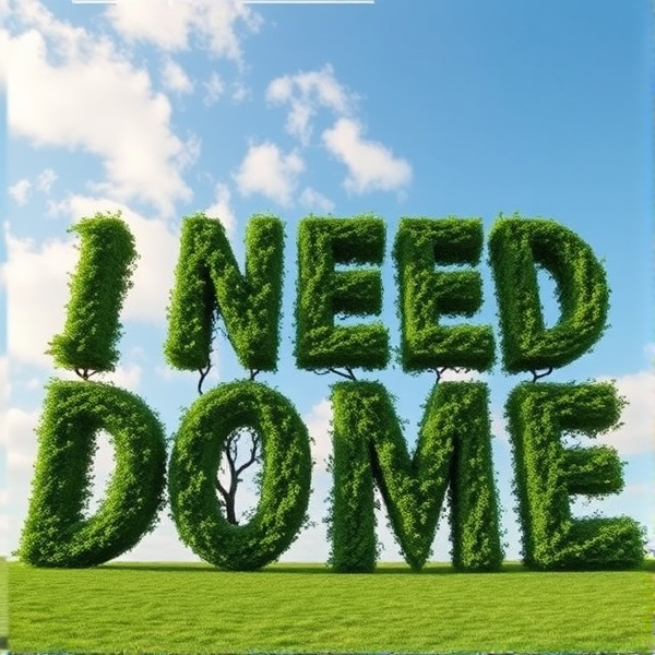 Photorealistic trees spelling out the words "I NEED DOME" with their placement