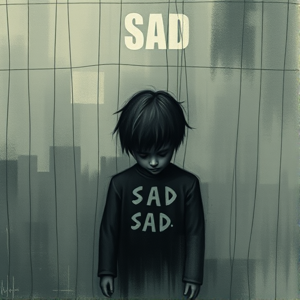 Sad album cover, with  boy sad , strange and abstract