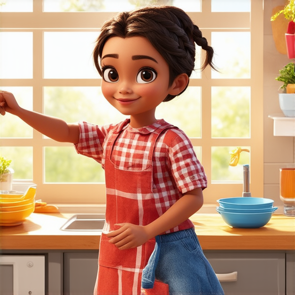 deux adolescents noirs de 14 ans vêtus de vêtements décontractés effectuant avec entrain des tâches ménagères dans une cuisine lumineuse et propre, leur petite sœur noire de 7 ans  tressés  les aidant joyeusement à ranger la vaisselle propre sur les étagères, fenêtre ouverte laissant entrer la lumière du jour