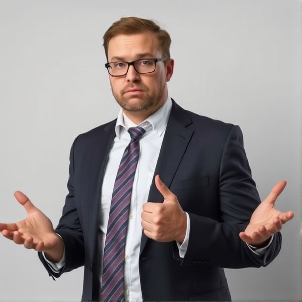 Shrugging man in a suit