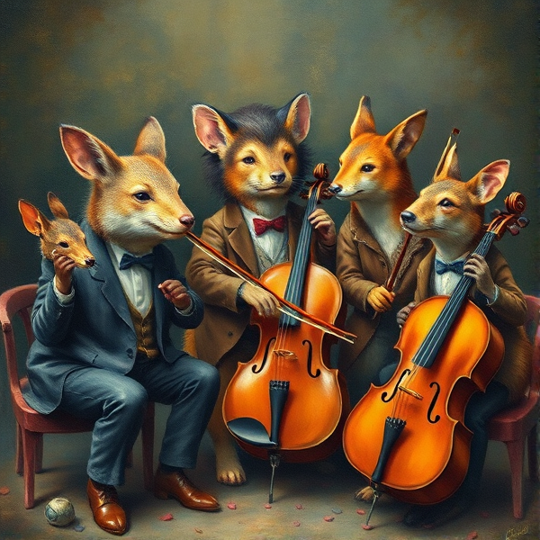 Affiche d’art : les animaux musiciens. L'orchestre, Tableau anthropomorphe, un ensemble musical exceptionnelà la giclée façon Colette de B