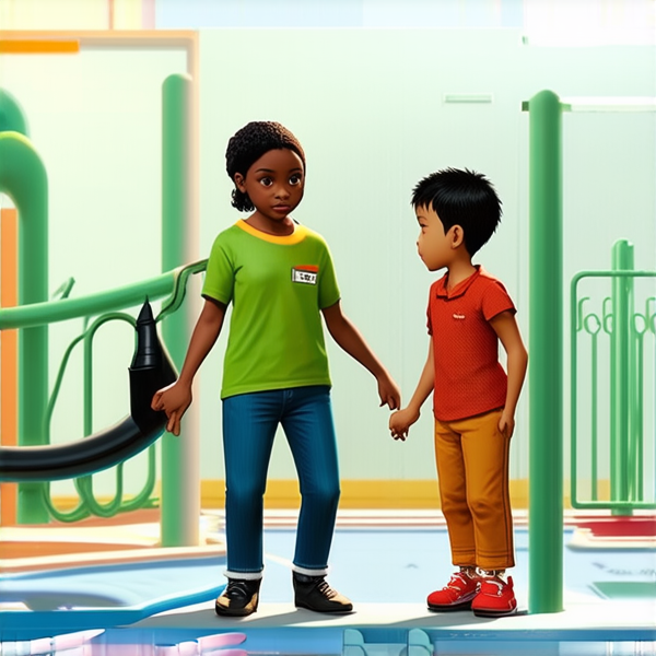 batiment école primaire en Afrique avec des enfants noirs dans la cours de récreation