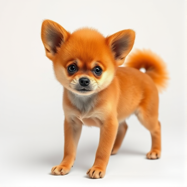 An animal with an orangatan head with a body like a dog and ears like a dog and a tail like an orangatan