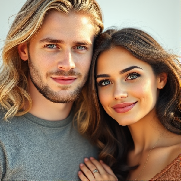 Young Long blonde haired Swedish man and Italian brunette woman couple