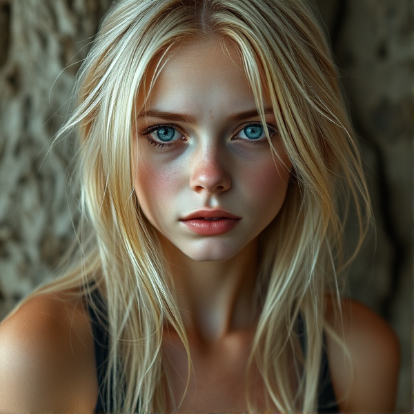 Blonde haired skinny druidess with sunken eyes and sallow cheeks