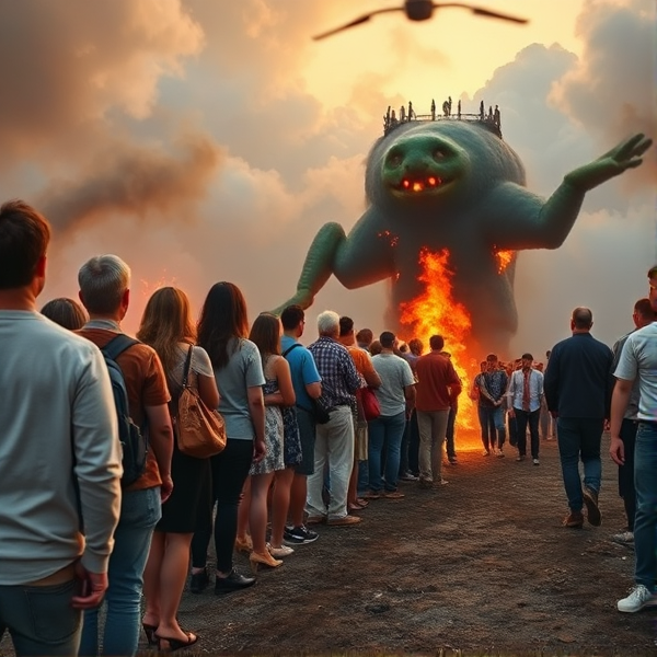 Everyone in the world in a line to heaven or hell