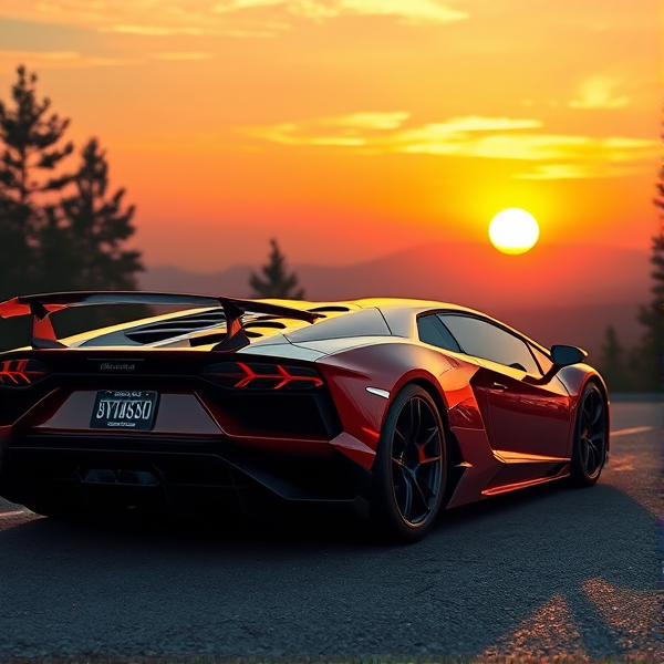 Lamborghini behind the sunset