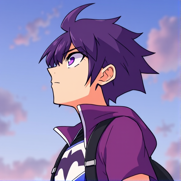 My hero academia oc. Purple hair. Full body ref side view. Looking up