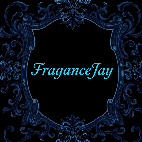 make me a profile picture of a black screen that says FragranceJay in blue font