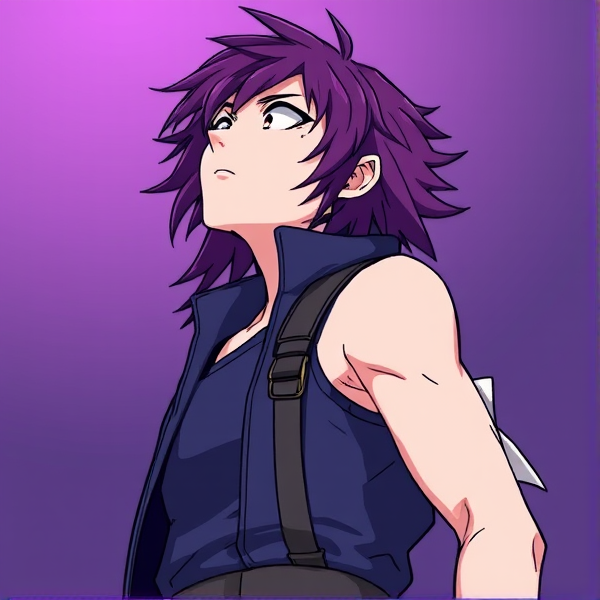 My hero academia oc. Purple hair. Full body ref side view. Looking up