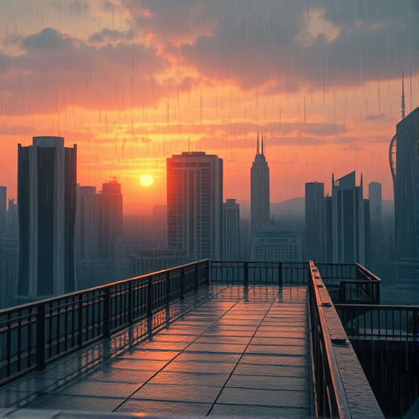 Rain by the beach  with the sun shining a little bit