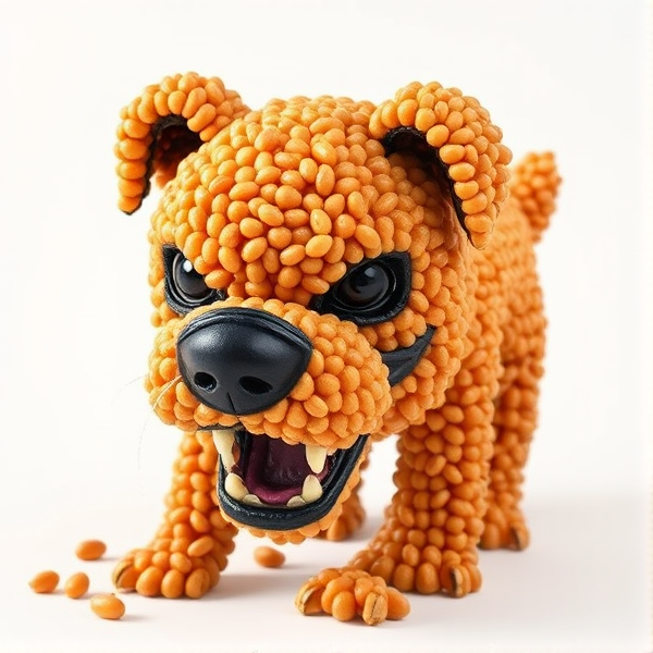 A fierce dog made of beans