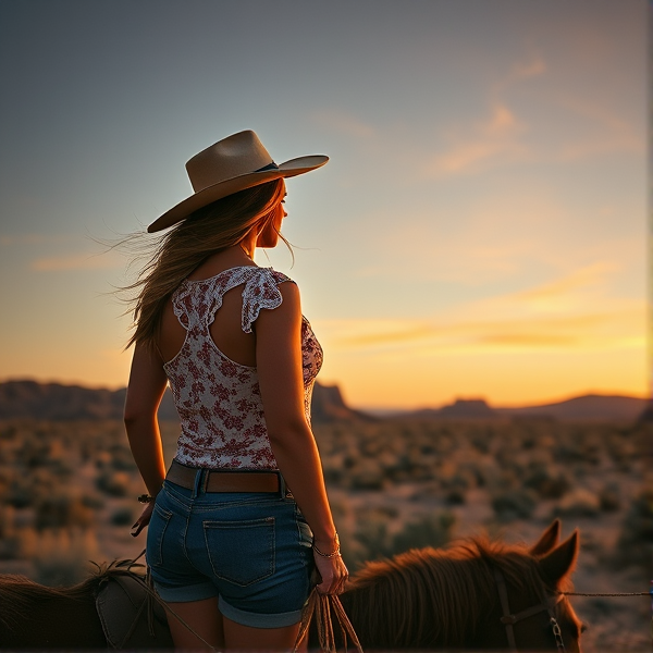 Cowgirl, busty, desert landscapes,