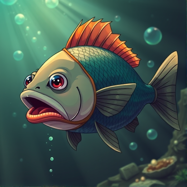 Shakespeare as a fish in anime art style