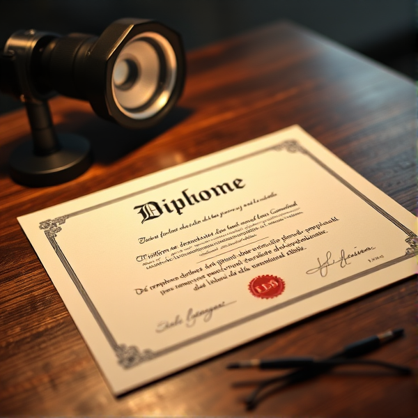 Diplôme écrit en français posé sur une table