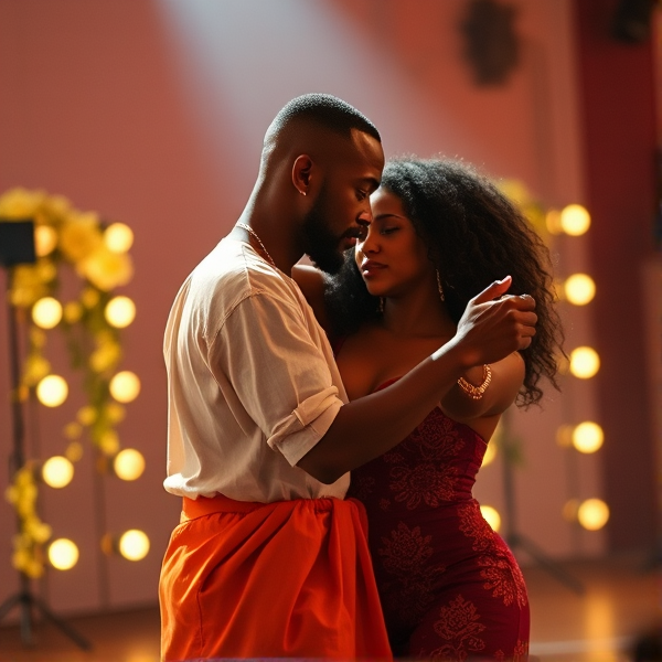 A young black man dancing with young black woman