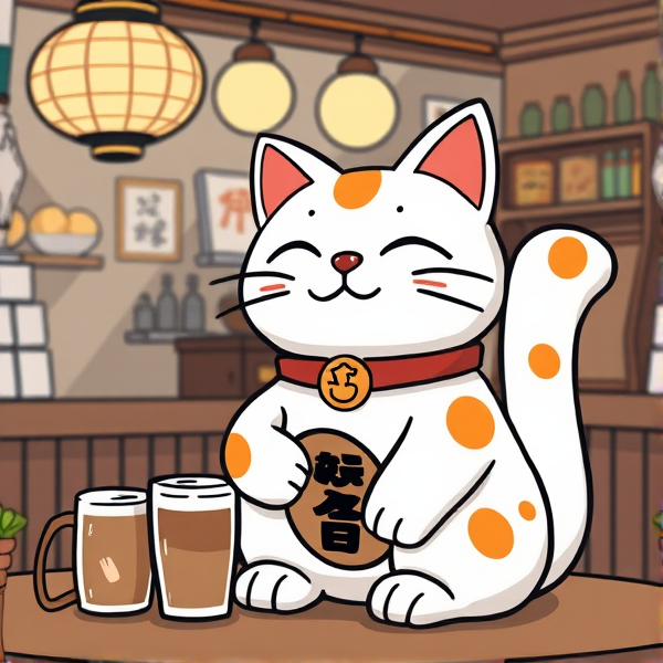 Japanese lucky cat cartoon in coffee shop