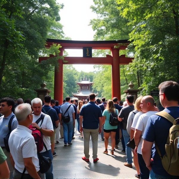 Everyone in a line to enter a portal