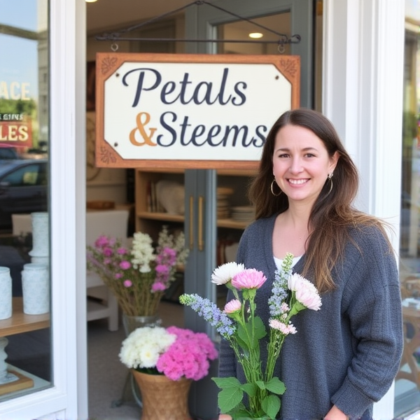Show me a shop sign that says “ Petals & Stems “