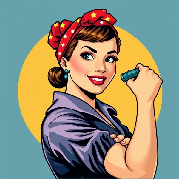 Rosie the riveter holding a curling 🥌