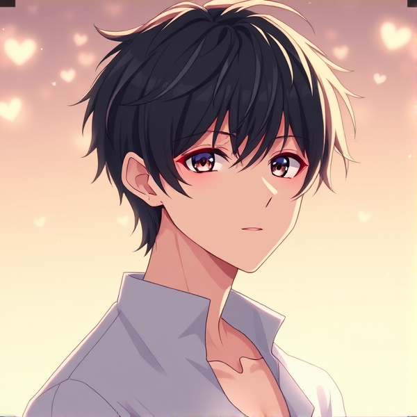 Anime, feminine guy, short dark hair, very cute