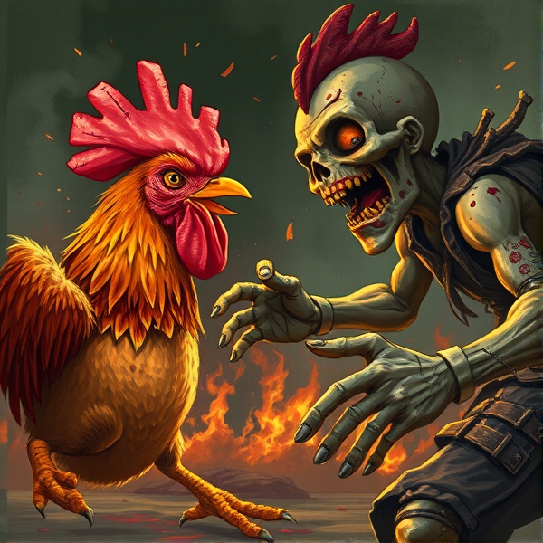 Fried chicken fighting a zombie