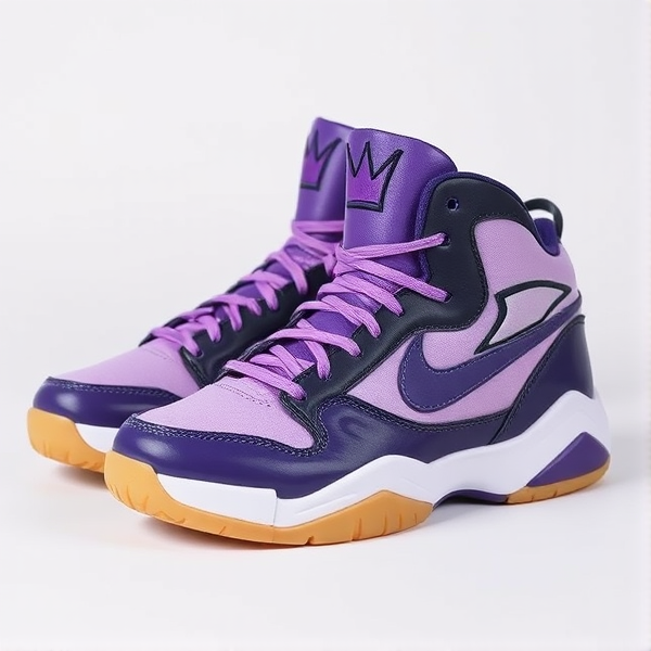 Bat girl theme basketball sneakers with a purple crown on them