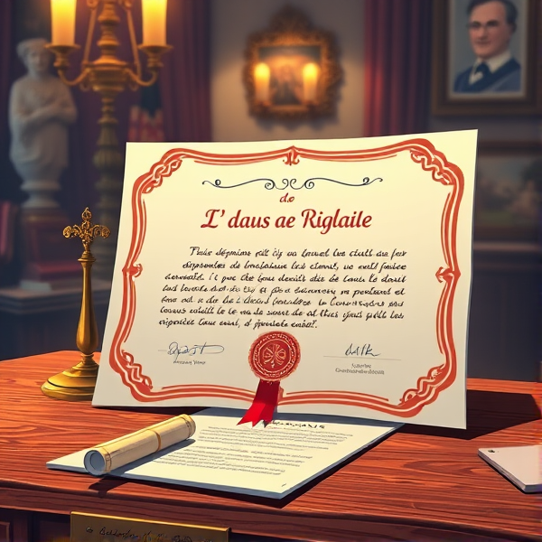 Diplôme écrit en français posé sur une table