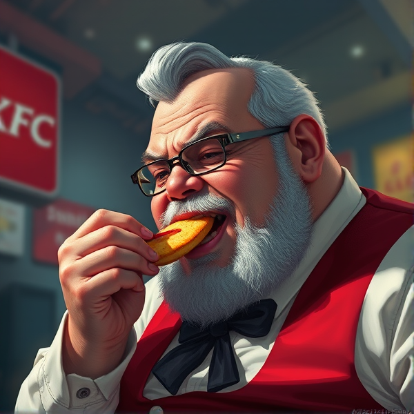 Fat guy eating KFC