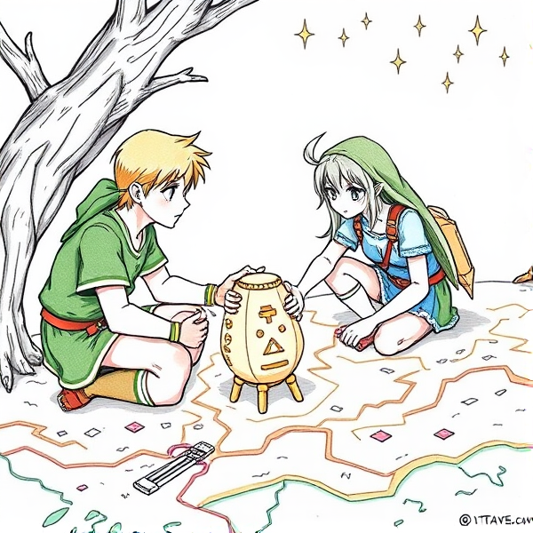 Link and tetra drawing a map
