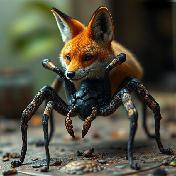 A creature with the body of a spider and the head of a fox