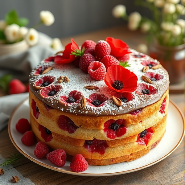 Un gateau traditionnel fait à base de coquelicots et de framboise