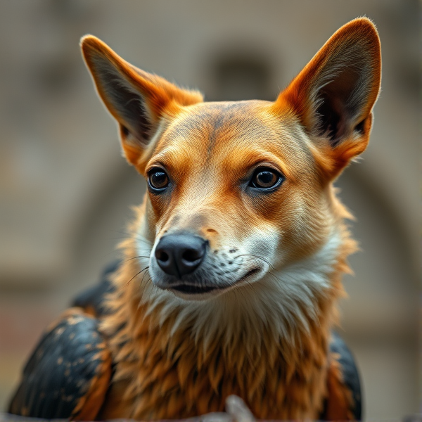 an animal with a dog head and a bird body