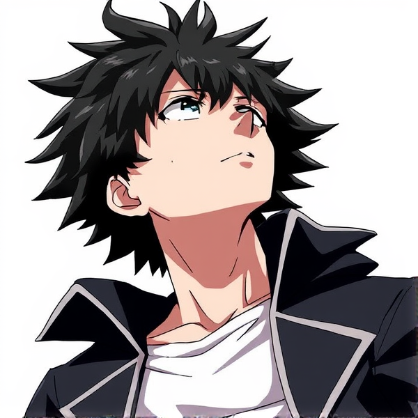 My hero academia oc. Black fluffy hair. Male. Looking up. Terrified. Side view