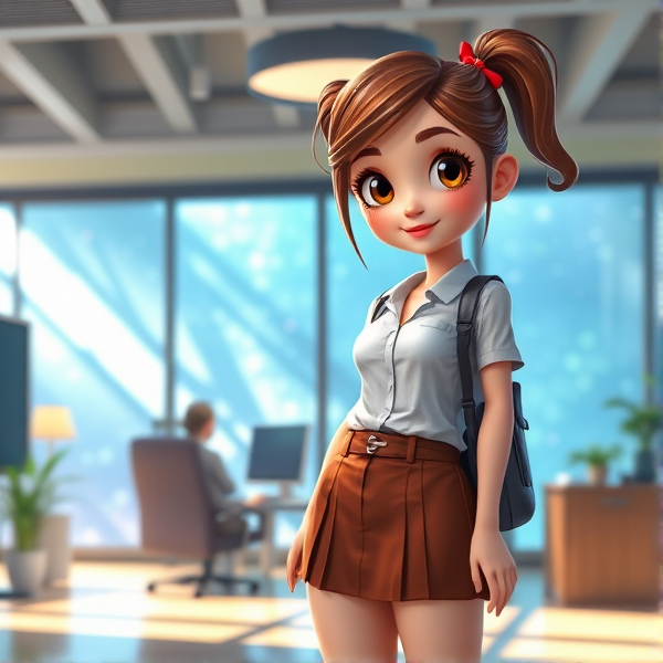 Women in office wearing short skirt