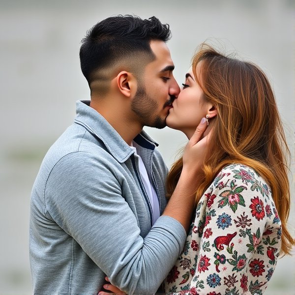 Man and woman kissing.