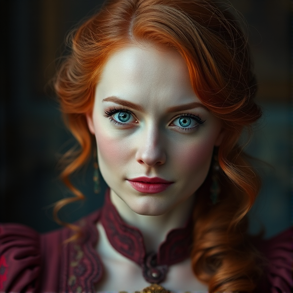 Emily Blunt, red hair, blue eyes, Edwardian,