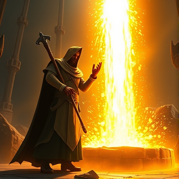 An image of a warlock from Destiny but with a giant well of radiance, like 10x as big as normal