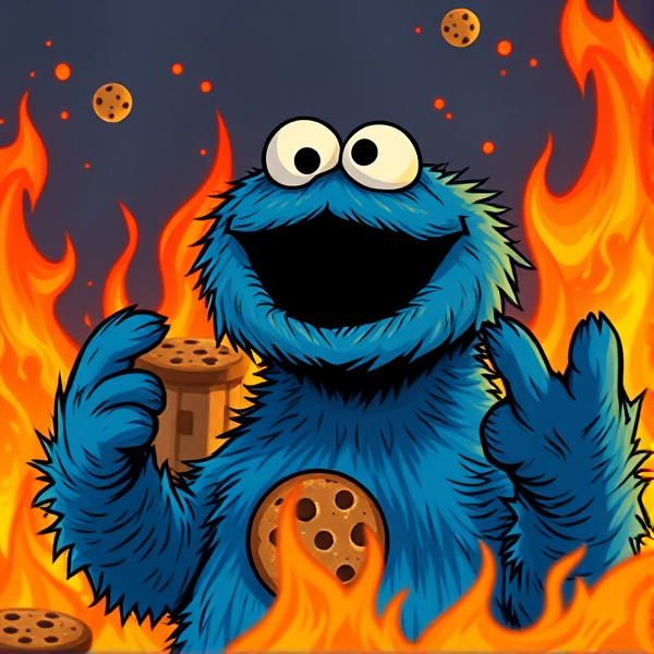 cookie monster setting world on fire because he has no cookies