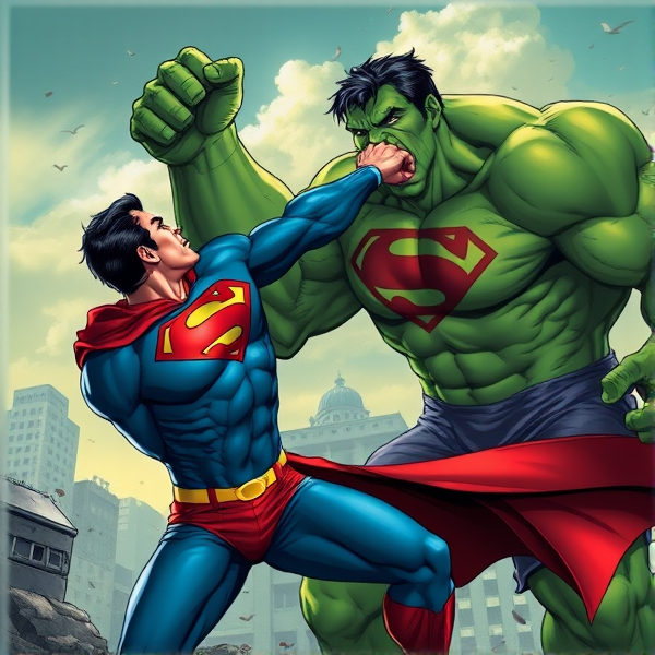 Superman fighting the hulk