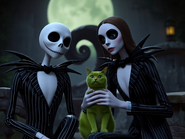 Jack skellington and Jack grealish and a green cat
