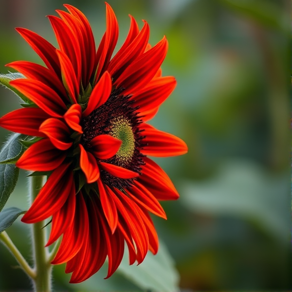 red and black sunflower from a side angle