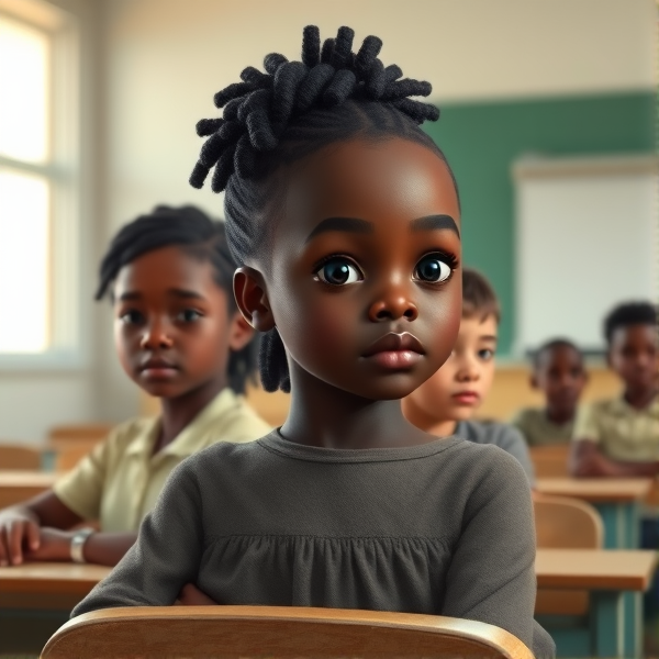 des filles noires avec des tresses africaine et garçons assis dans une classe face au tableau