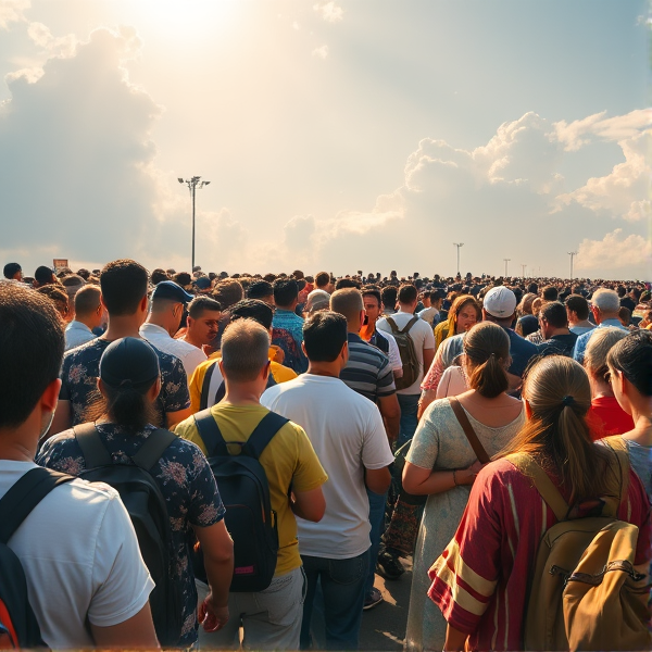 Everyone in the world in a line to heaven