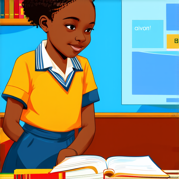 illustation d'une écolière africaine dans sa salle de classe