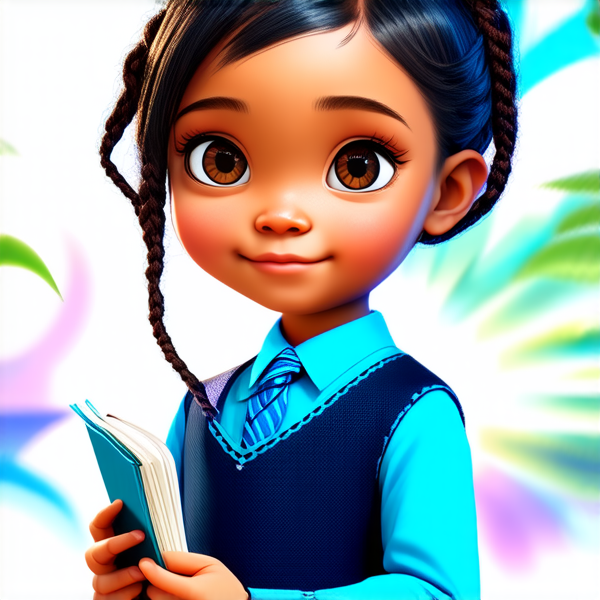 ecoliere en robe agée de 6ans noire avec des tresses africaines tenant un cahier dans ses mains