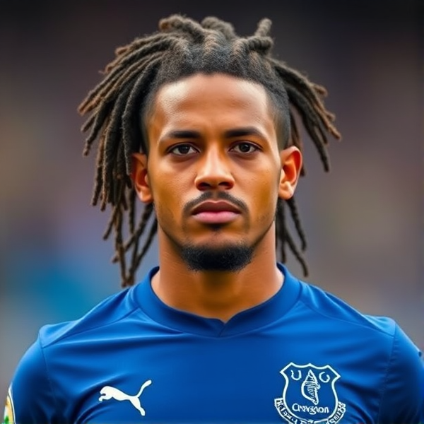 Make a Brazilian 20 year old in an Everton kit with dreadlocks and no beard