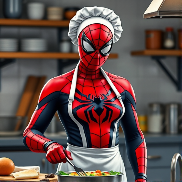 Spiderman has a great chef outfit and she makes it all work and it’s great 😊 it’s just the best for her as she cooks for me as she has the most beautiful 😻 she makes my life a bit easier