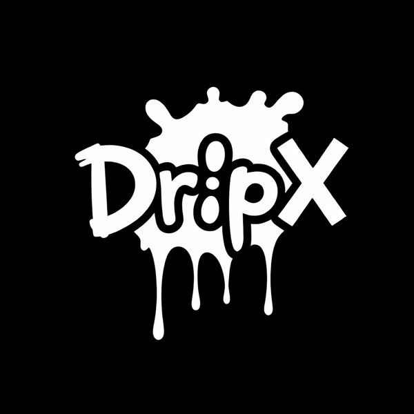 Write Dr!pX as a logo and make it black-and-white and cartoonish with painted drooping