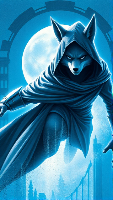 Miles 'Tails' Prower The Fox, but after the ancient heroic spirit personality within him has taken over his body, with his face now locked in a look of justice and anger, disguised in a big blue hooded cape draped around his obscured body with the hood keeping his face hidden in the shadows and covering his ears, calling himself the Chosen One, flying out of a portal to show his mysterious presence on the battlefield.
